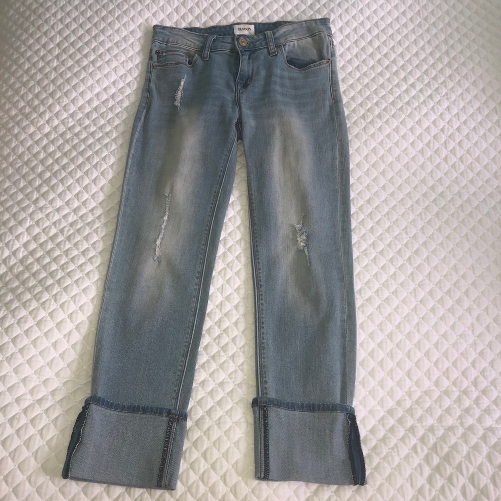 Hudson Girls Cuffed Cropped Jeans In Light Blue